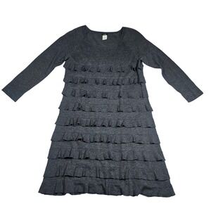J.Crew Gray Pima Cotton Wool Ruffle Tiered Long Sleeve Dress  Women's Small $168